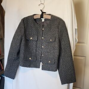 H&M Gray Tweed Blazer with Gold Buttons